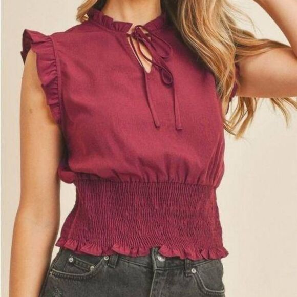 Red ruffle trim smocked top size medium - Picture 1 of 9